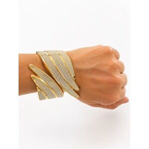 NWT‎ Gold & Silver Glitter Cuff Bracelet Statement Hinged Fashion Bracele
